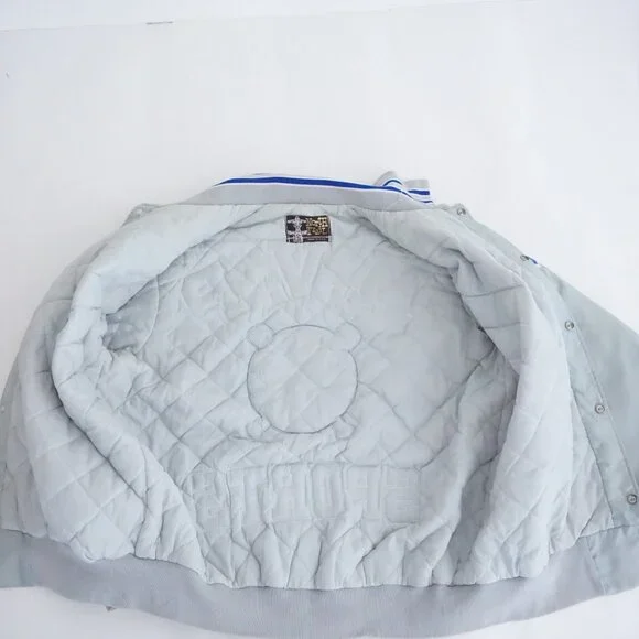 Vintage North Tail Grey Blue MVP Sports Patch Varsity Snap Jacket Large - Picture 11 of 16